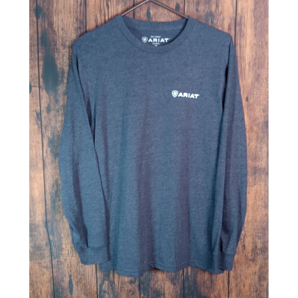 Ariat Mens Long Sleeve Graphic T-Shirt Charcoal Heather Gray Medium Logo Tee